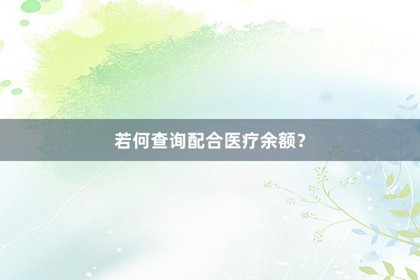 若何查询配合医疗余额？